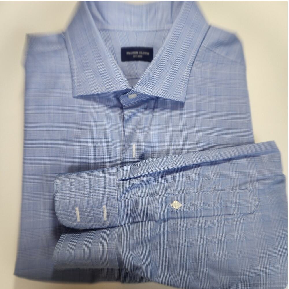Proper Cloth Custom Dress Shirt 4XL 5XL Big & Tall Body 18 Neck Blue Glen Plaid